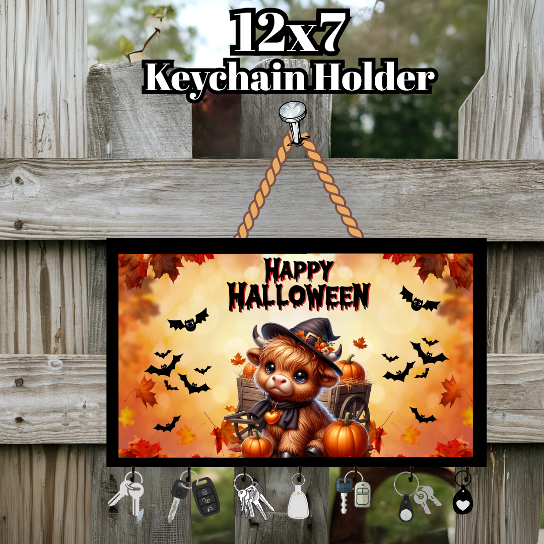 Highland Cow Halloween Keychain Holder Collection – 12x7 Wall Hangers