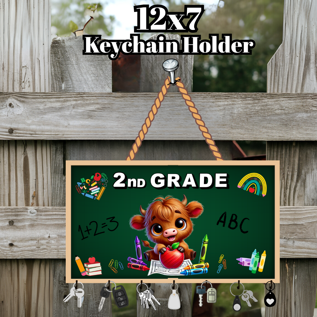 Back-to-School Highland Cow Keychain Holder Collection – Pre-K to 5th Grade