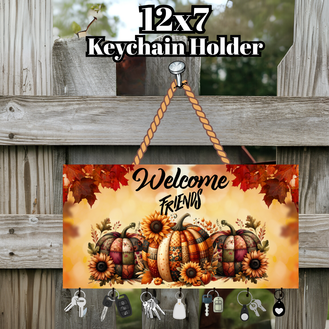 Welcome Friends Fall Pumpkin Keychain Holder – 12x7 Wall Organizer