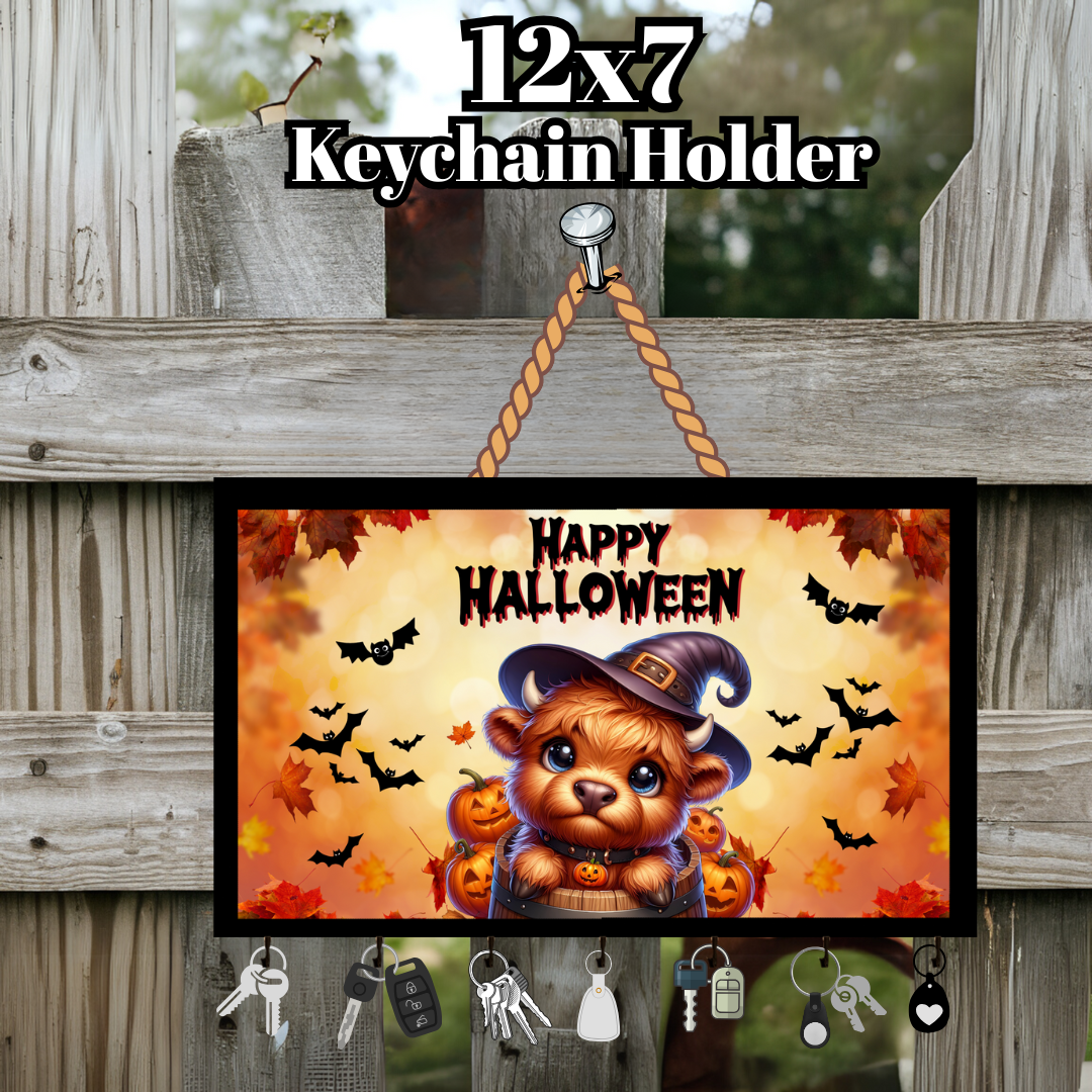 Highland Cow Halloween Keychain Holder Collection – 12x7 Wall Hangers