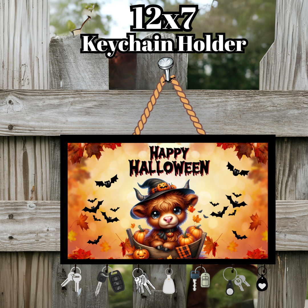 Highland Cow Halloween Keychain Holder Collection – 12x7 Wall Hangers