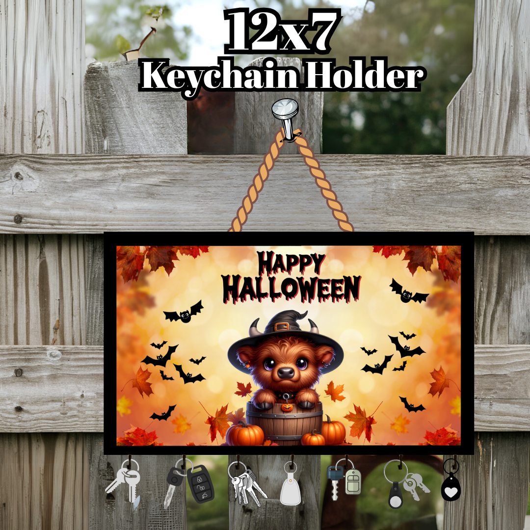 Highland Cow Halloween Keychain Holder Collection – 12x7 Wall Hangers