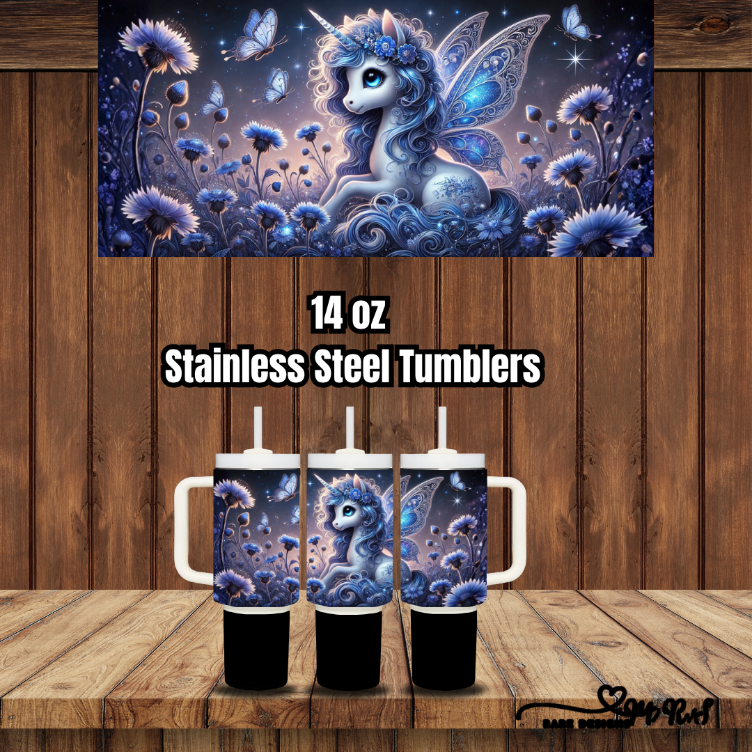 Enchanted Unicorn Garden – 14 oz Kids Stainless Steel Tumbler Collection (Handled + Straw)