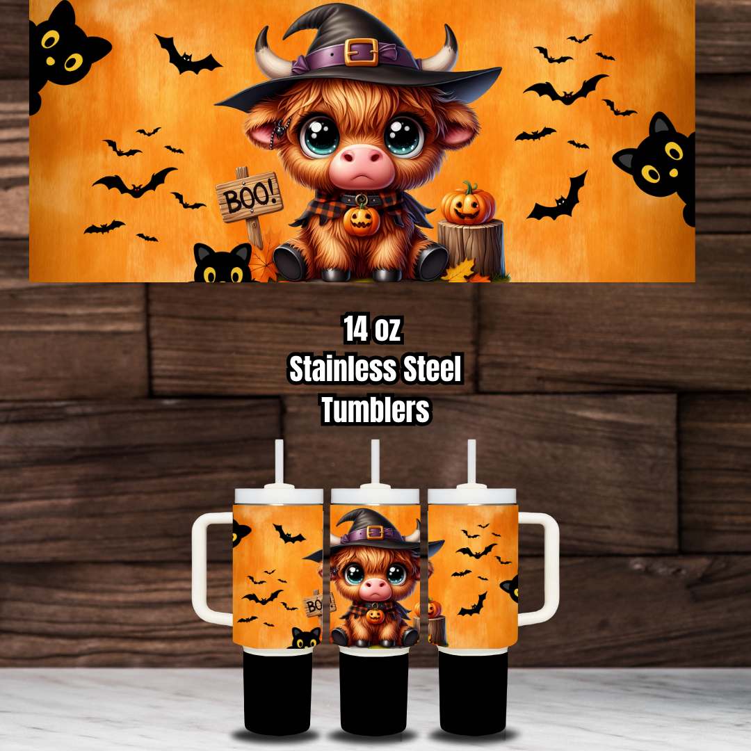 Spooky Highland Cow Kids Tumbler Collection โ 14 oz Stainless Steel