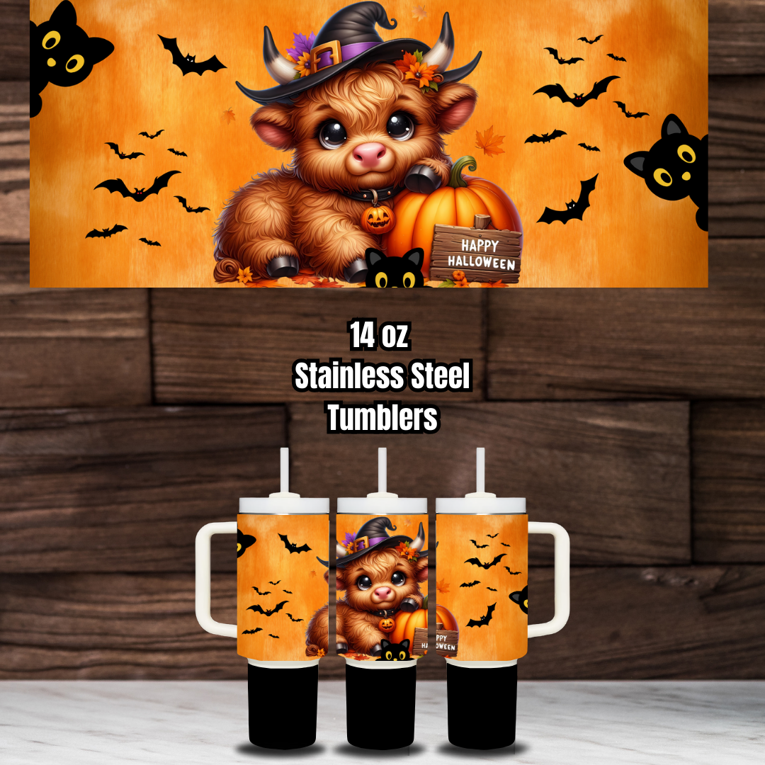 Spooky Highland Cow Kids Tumbler Collection โ 14 oz Stainless Steel