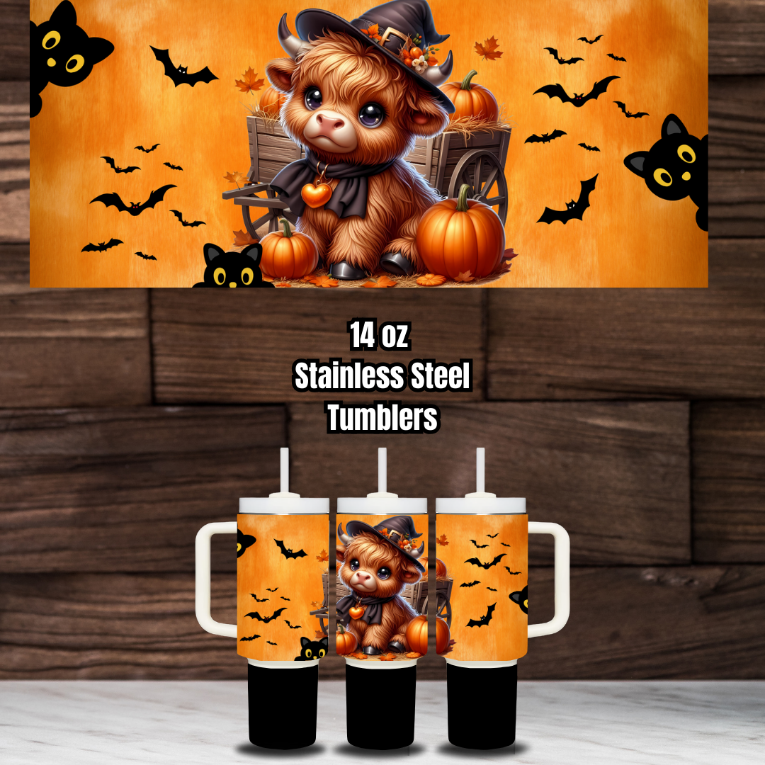 Spooky Highland Cow Kids Tumbler Collection โ 14 oz Stainless Steel