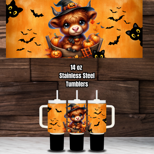 Spooky Highland Cow Kids Tumbler Collection – 14 oz Stainless Steel