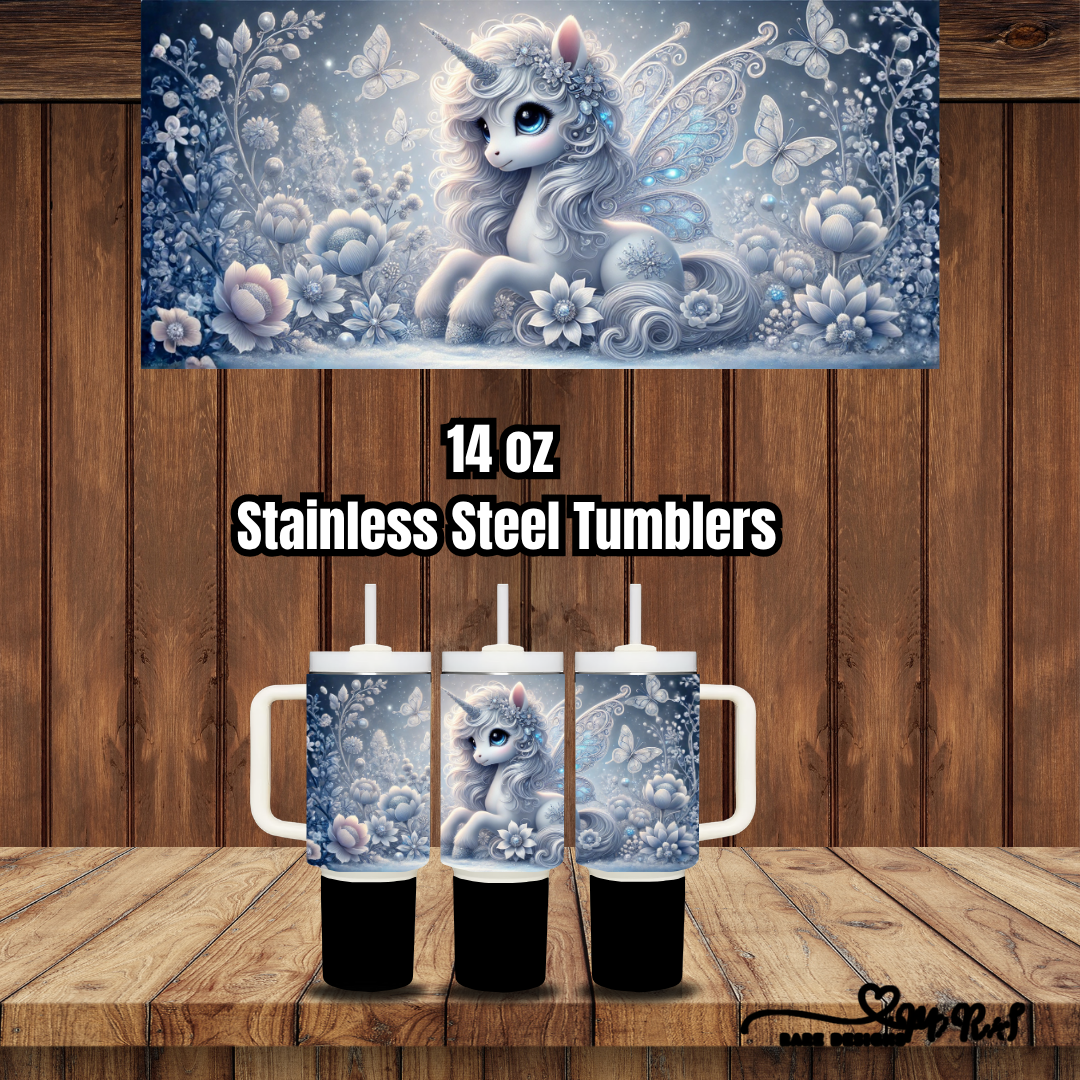 Enchanted Unicorn Garden – 14 oz Kids Stainless Steel Tumbler Collection (Handled + Straw)