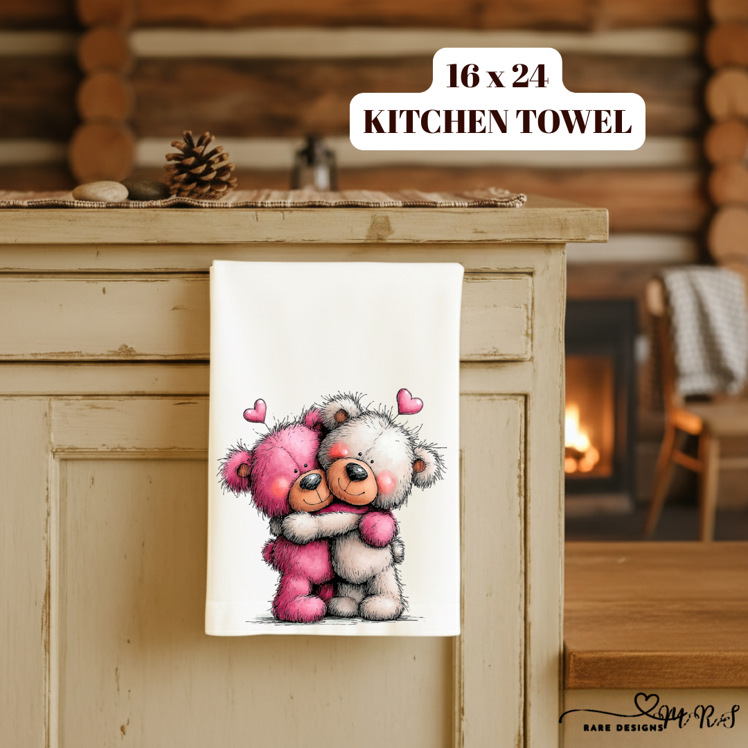 Adorable Teddy Bear Valentine Kitchen Towel Collection – 16x24 Cute Love Bear Decorative Towels