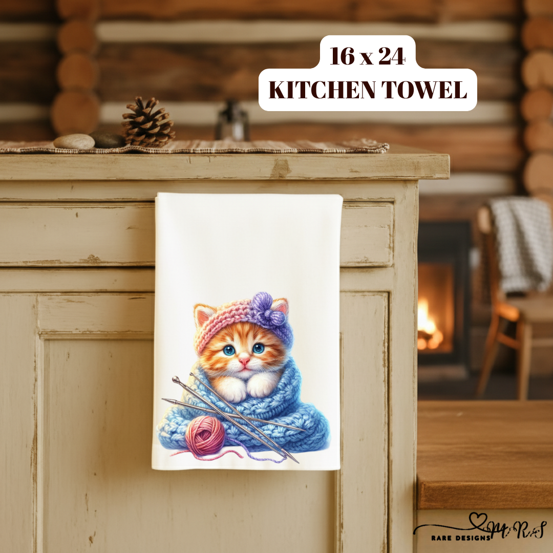 Knitting Kitten Kitchen Towel Collection – 16x24 Soft Microfiber Dish Towels with Adorable Yarn Kittens