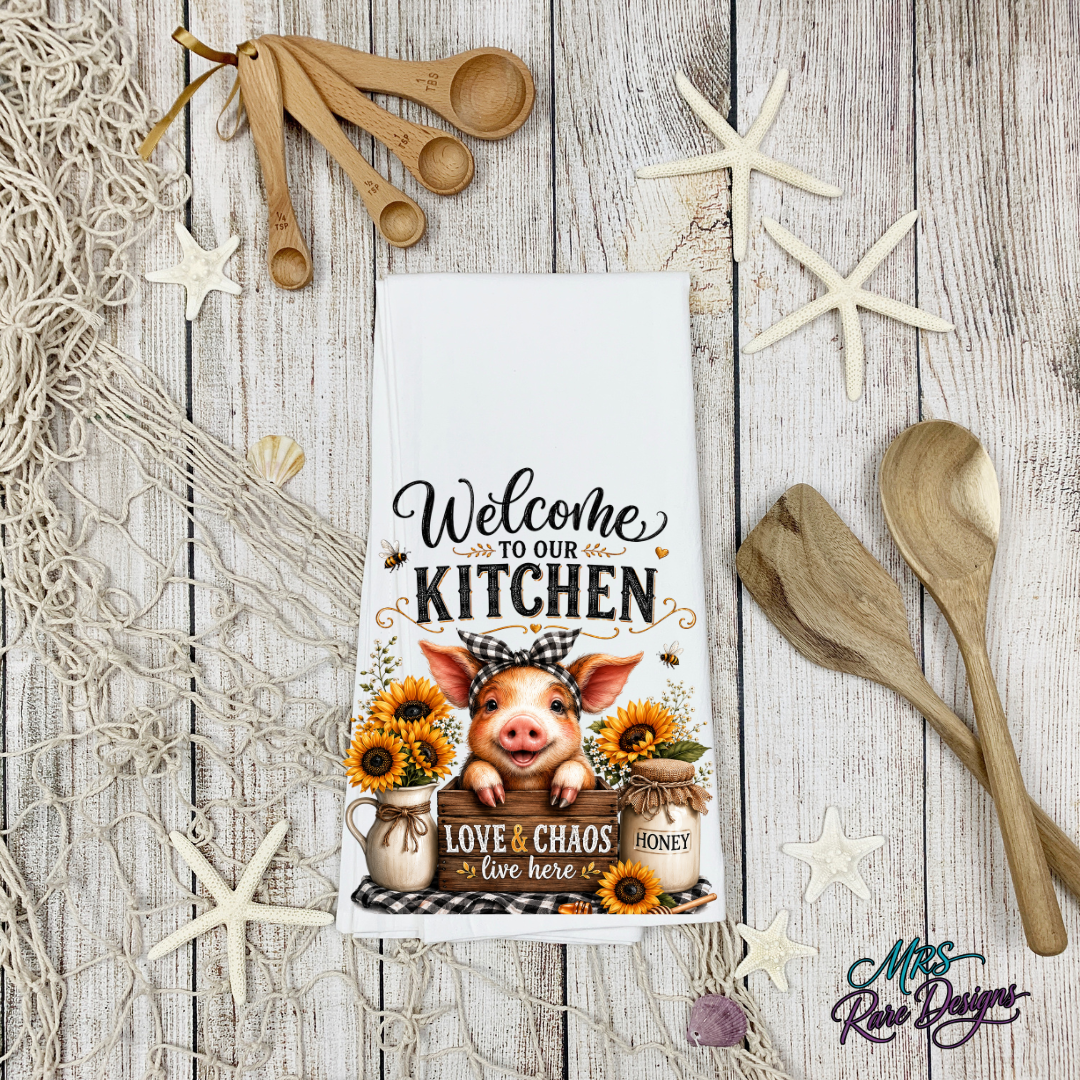 Sweet Chaos Farmhouse Piglet & Sunflower Kitchen Towel (16" x 24")