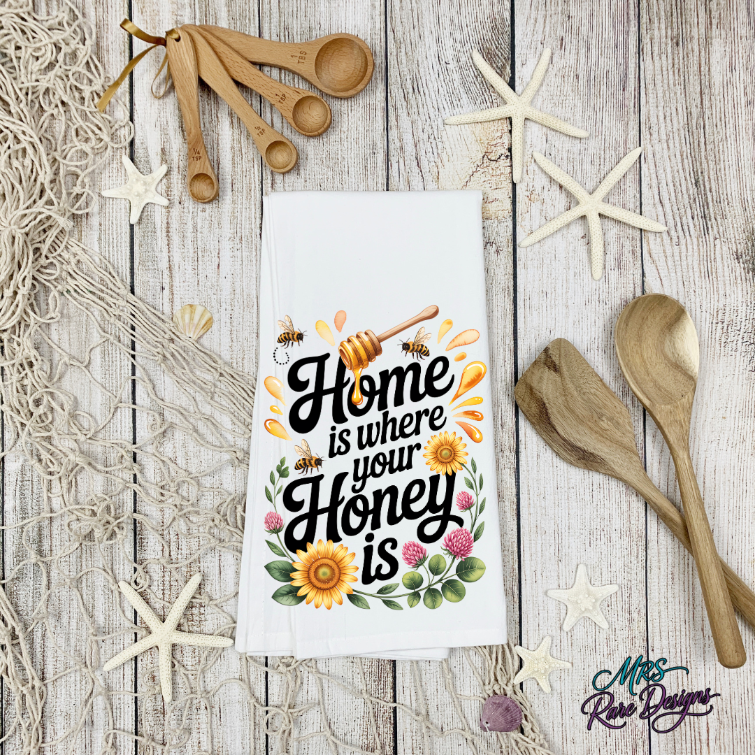 "Home Is Where Your Honey Is" Sunflower & Bee Kitchen Towel