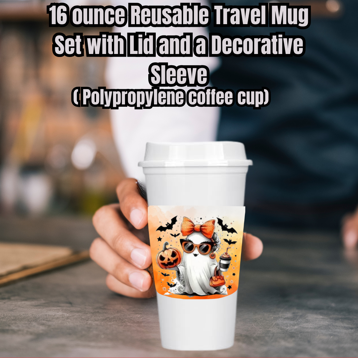Haunted Ghost Glam Travel Mug Collection – 16oz Reusable Coffee Cups with Decorative Sleeves