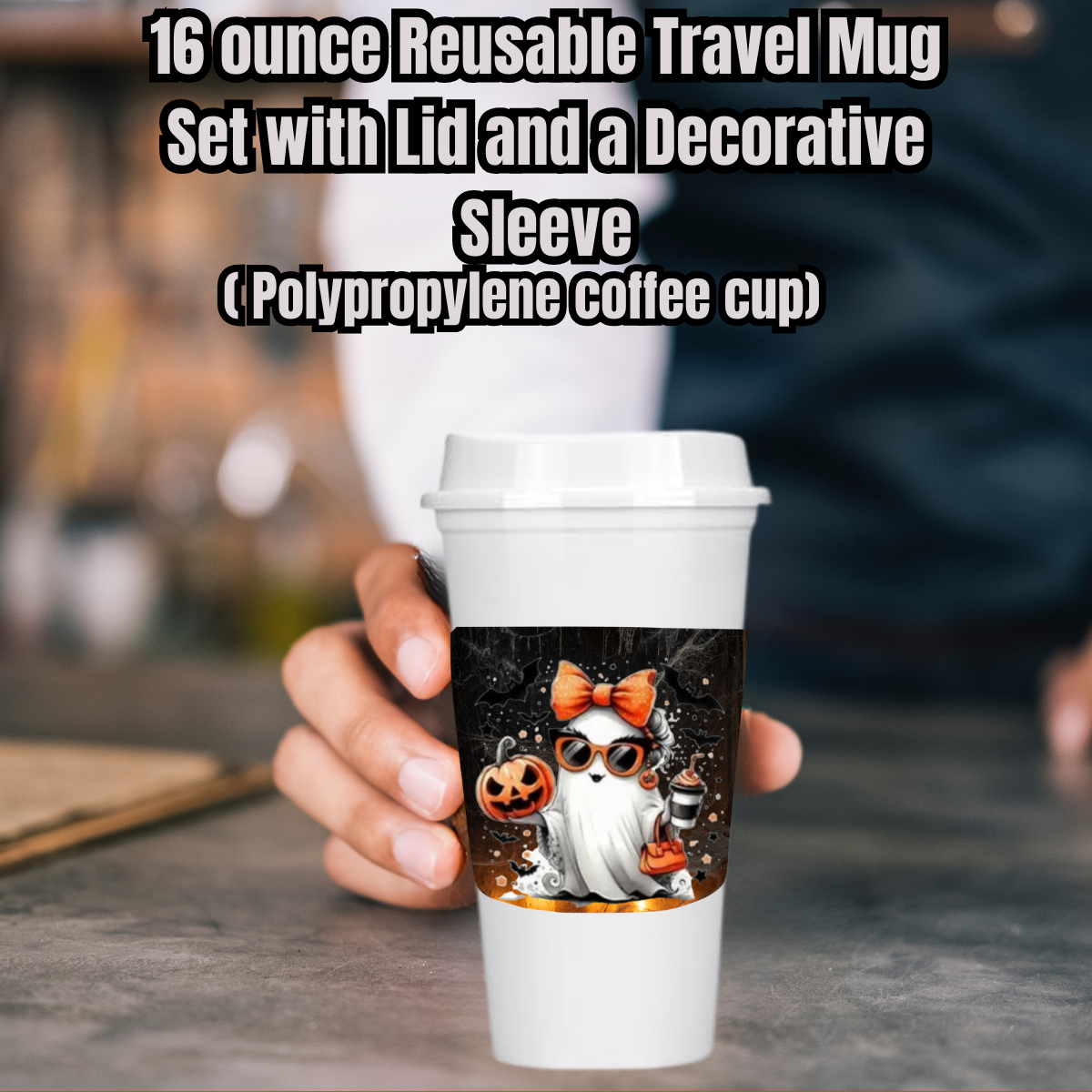 Haunted Ghost Glam Travel Mug Collection – 16oz Reusable Coffee Cups with Decorative Sleeves