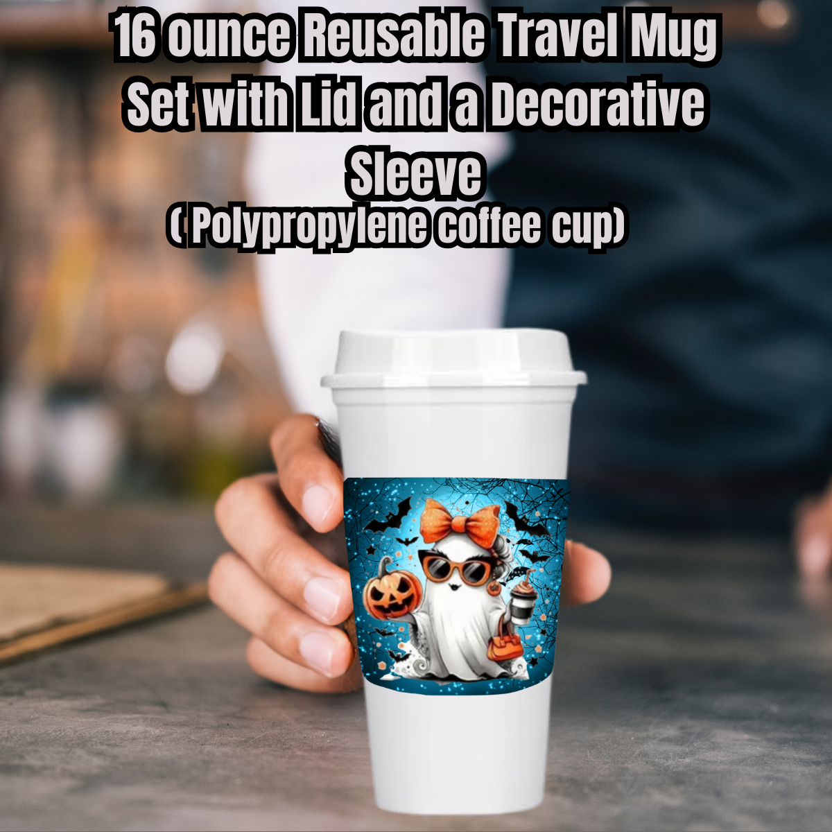 Haunted Ghost Glam Travel Mug Collection – 16oz Reusable Coffee Cups with Decorative Sleeves