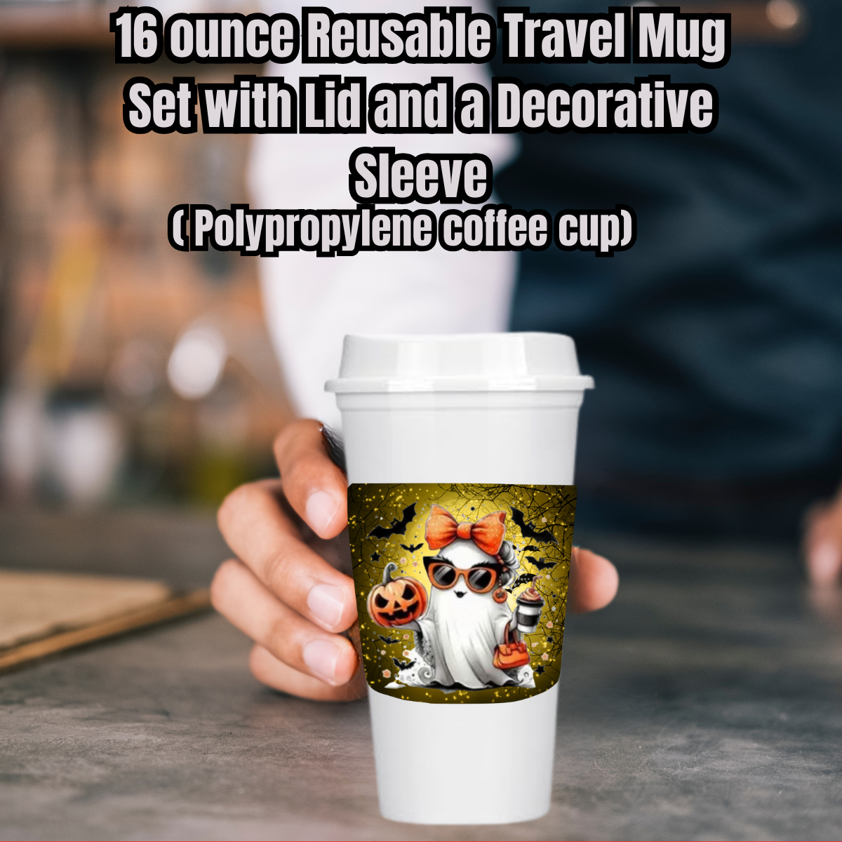 Haunted Ghost Glam Travel Mug Collection – 16oz Reusable Coffee Cups with Decorative Sleeves