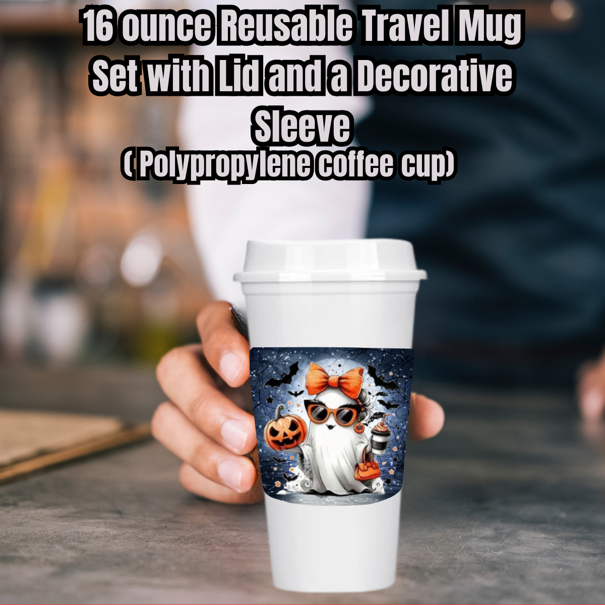 Haunted Ghost Glam Travel Mug Collection – 16oz Reusable Coffee Cups with Decorative Sleeves