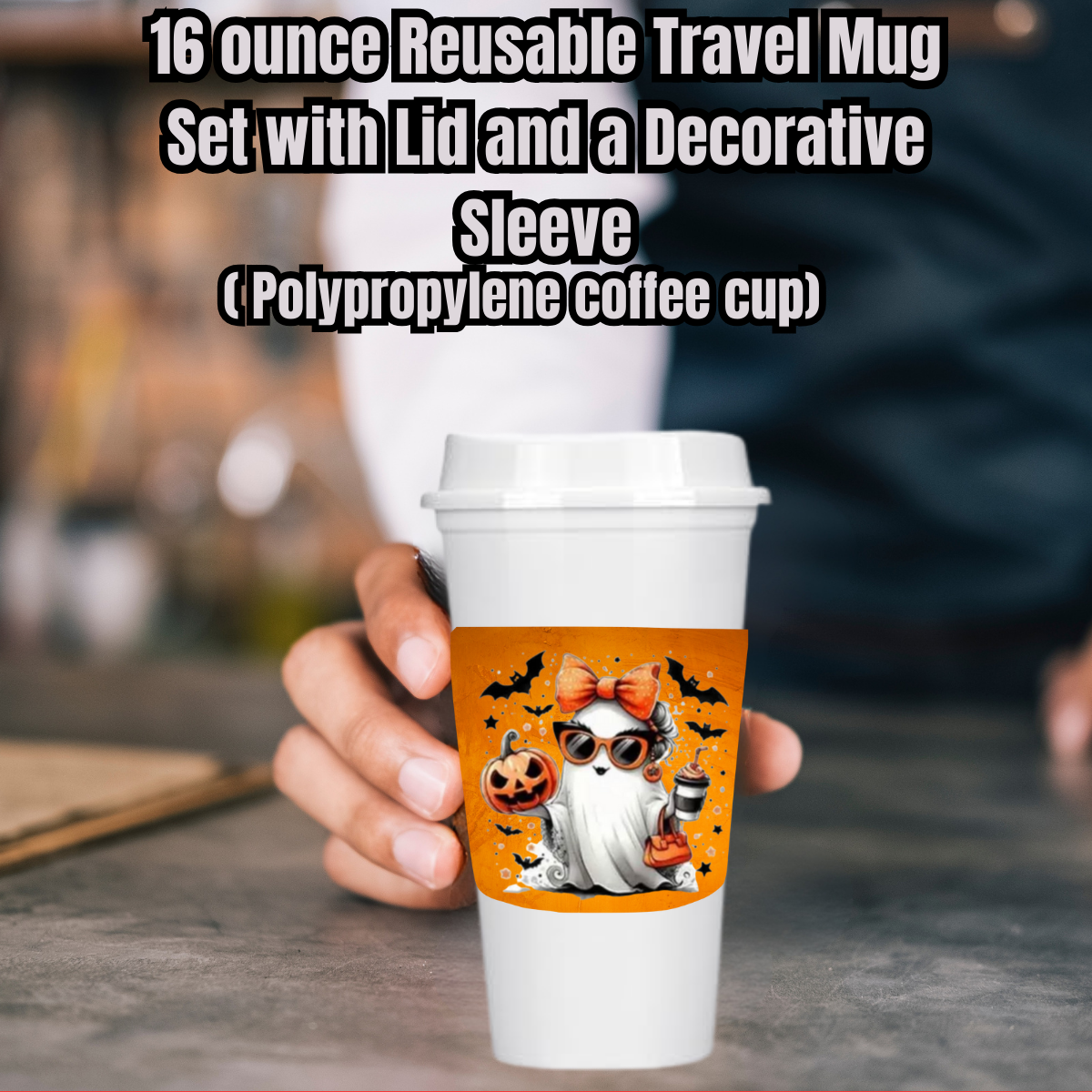 Haunted Ghost Glam Travel Mug Collection – 16oz Reusable Coffee Cups with Decorative Sleeves