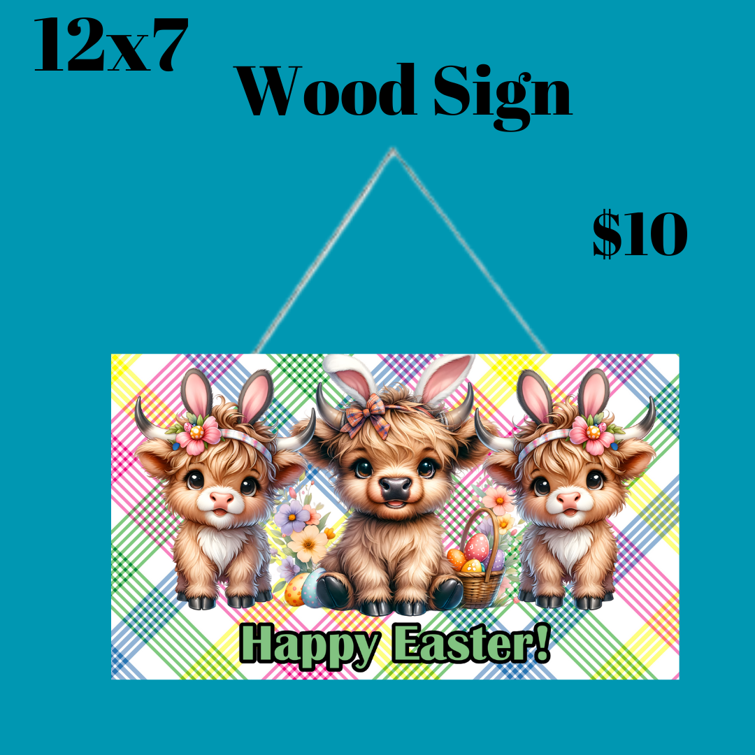 Easter Highland Plaid Parade Wood Sign