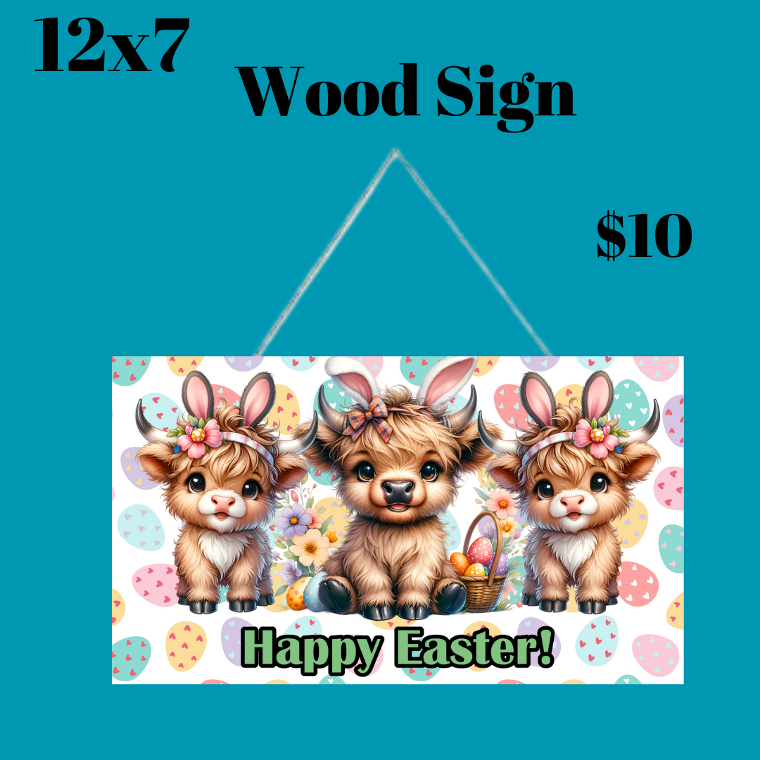 Easter Highland Plaid Parade Wood Sign