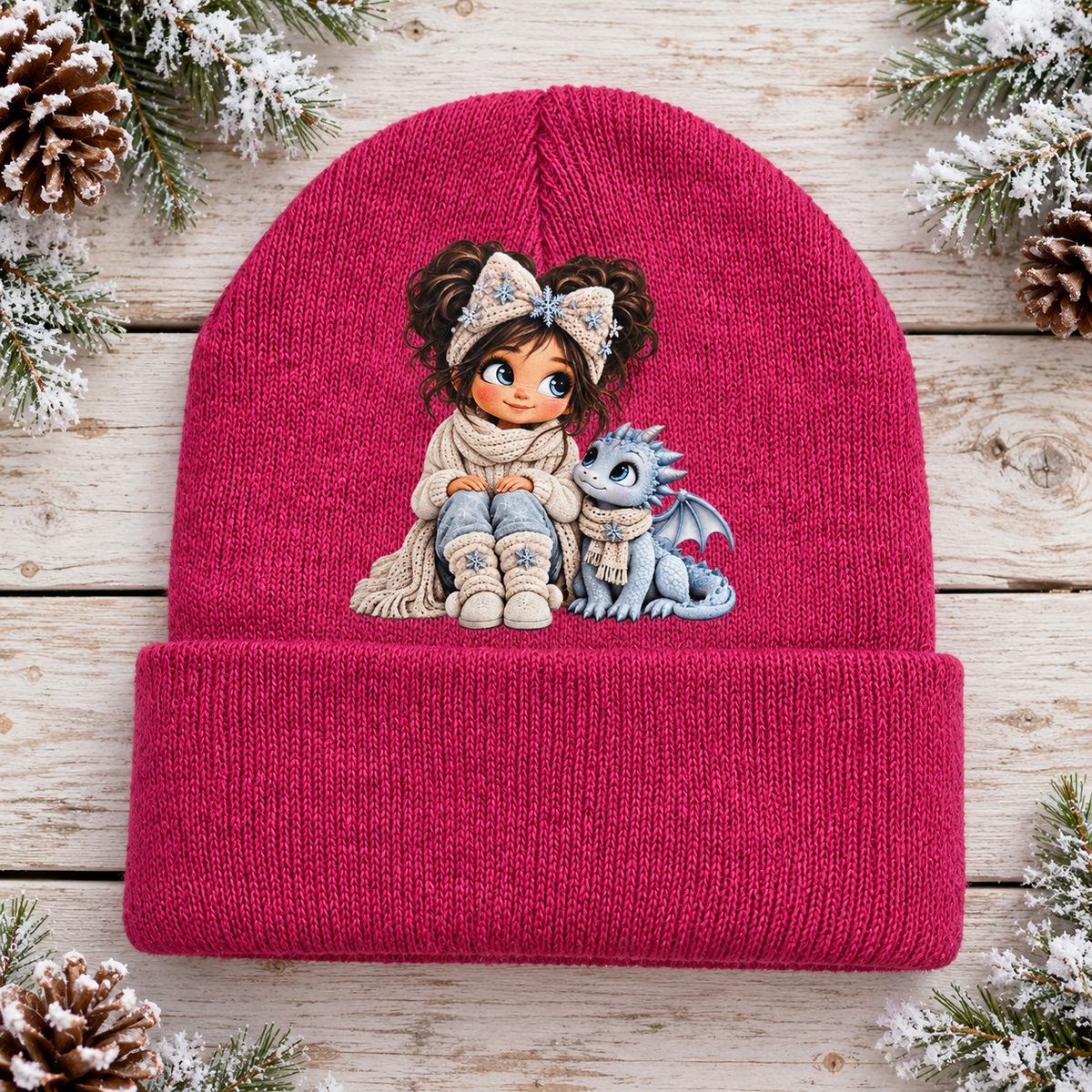 Winter Magic Friends Pink Girl & Dragon Beanie