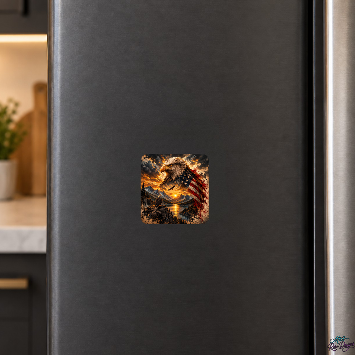 Golden Freedom Eagle 2.4-Inch Square Glass Magnet
