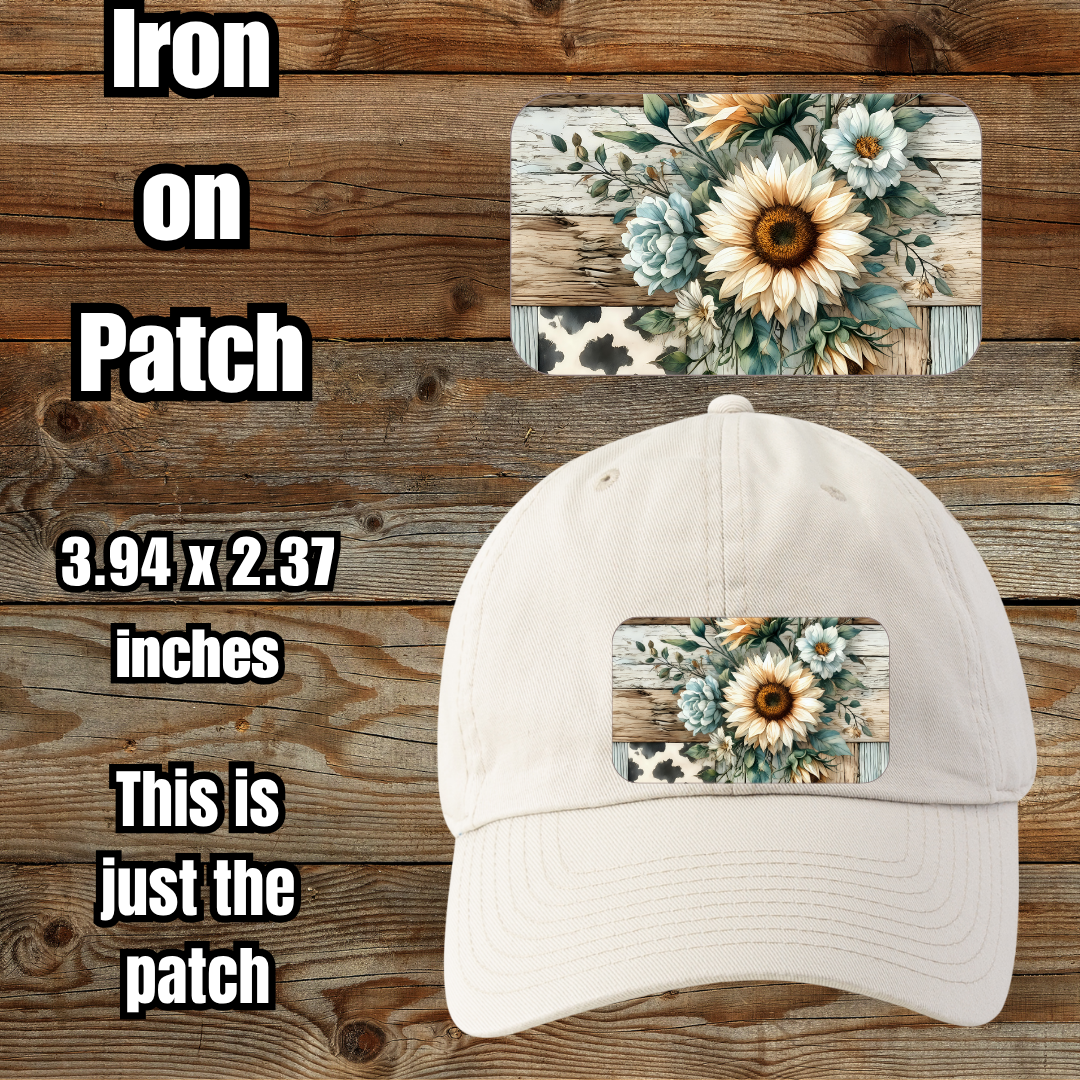 Rustic Sunflower Patchwork Iron-On Patch — 3.94″ × 2.37″ (Rectangle, Rounded Rectangle, or Circle)