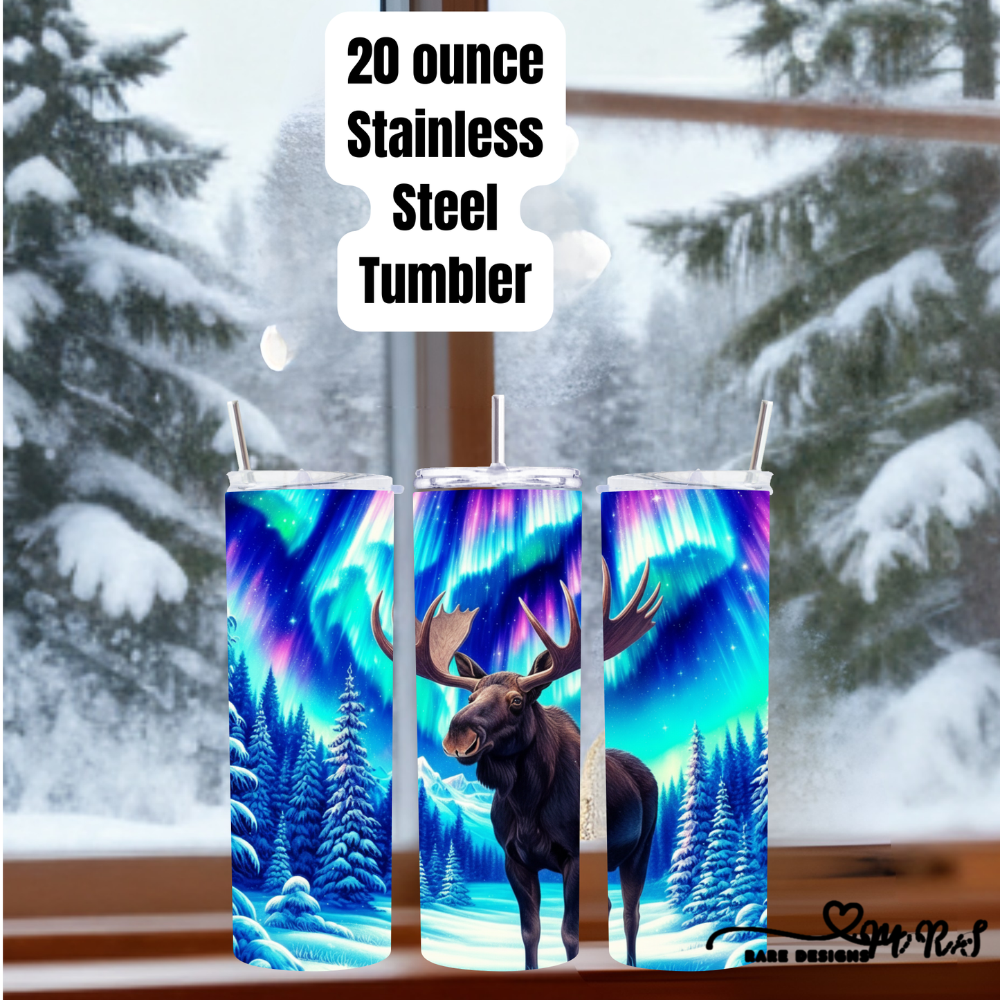 Northern Lights Moose 20oz Stainless Steel Tumbler with Straw