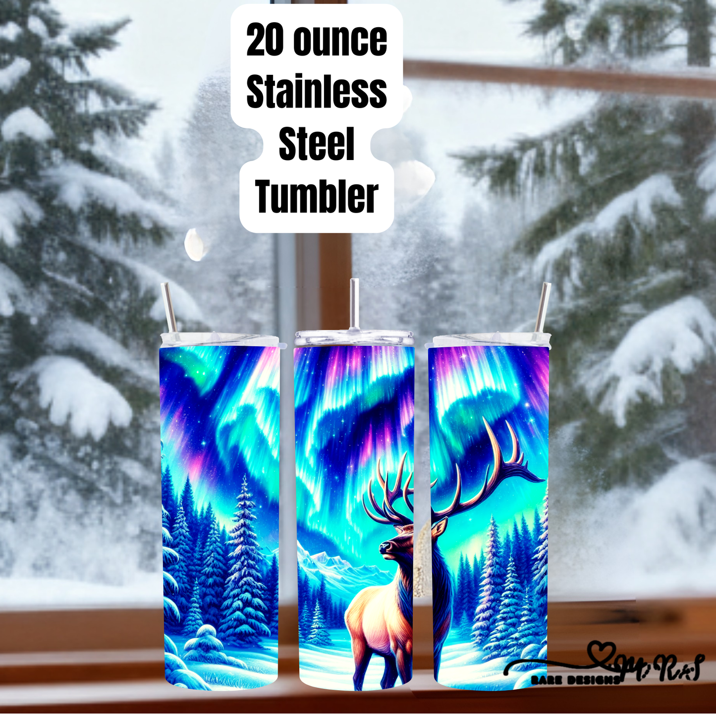 Northern Lights Majestic Elk 20oz Stainless Steel Tumbler