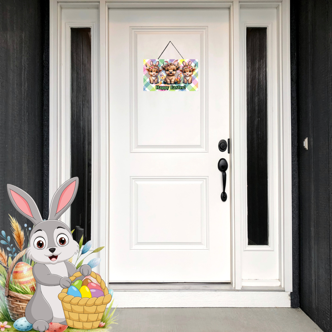 Easter Highland Plaid Parade Wood Sign