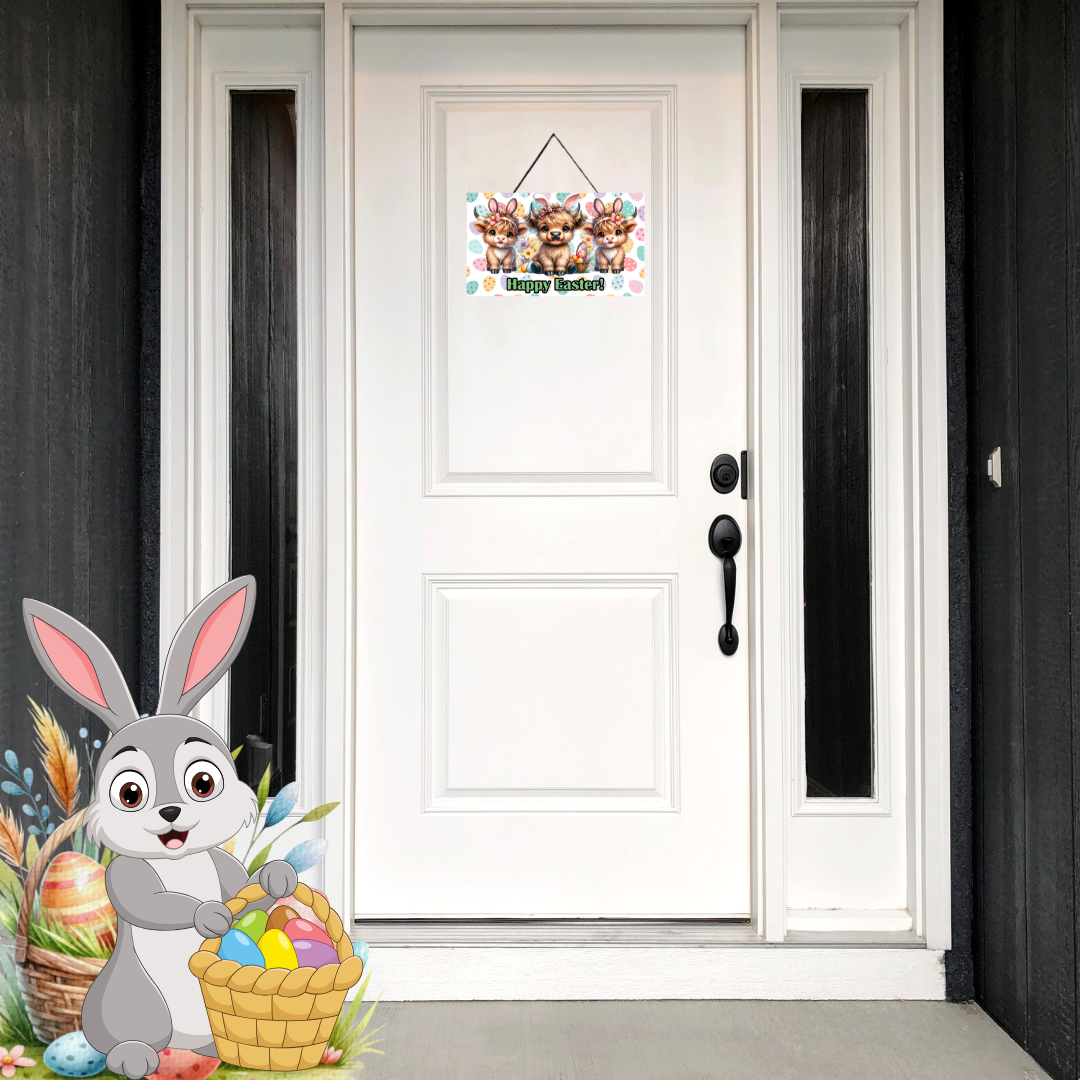 Easter Highland Plaid Parade Wood Sign
