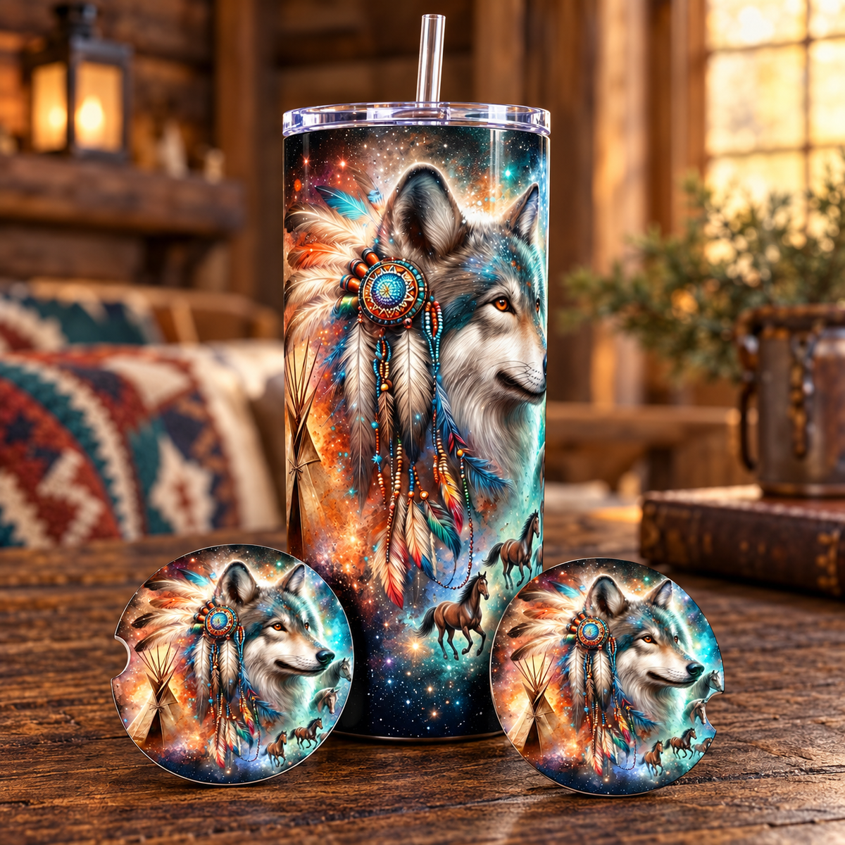 Wild Spirit Wolf Tumbler & Ceramic Coaster Gift Set