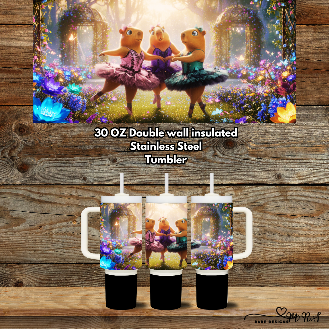 Dancing Axolotls 30oz Handled Stainless Steel Tumbler