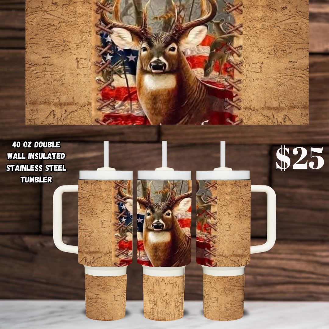 Patriotic Deer Stainless Steel Tumbler