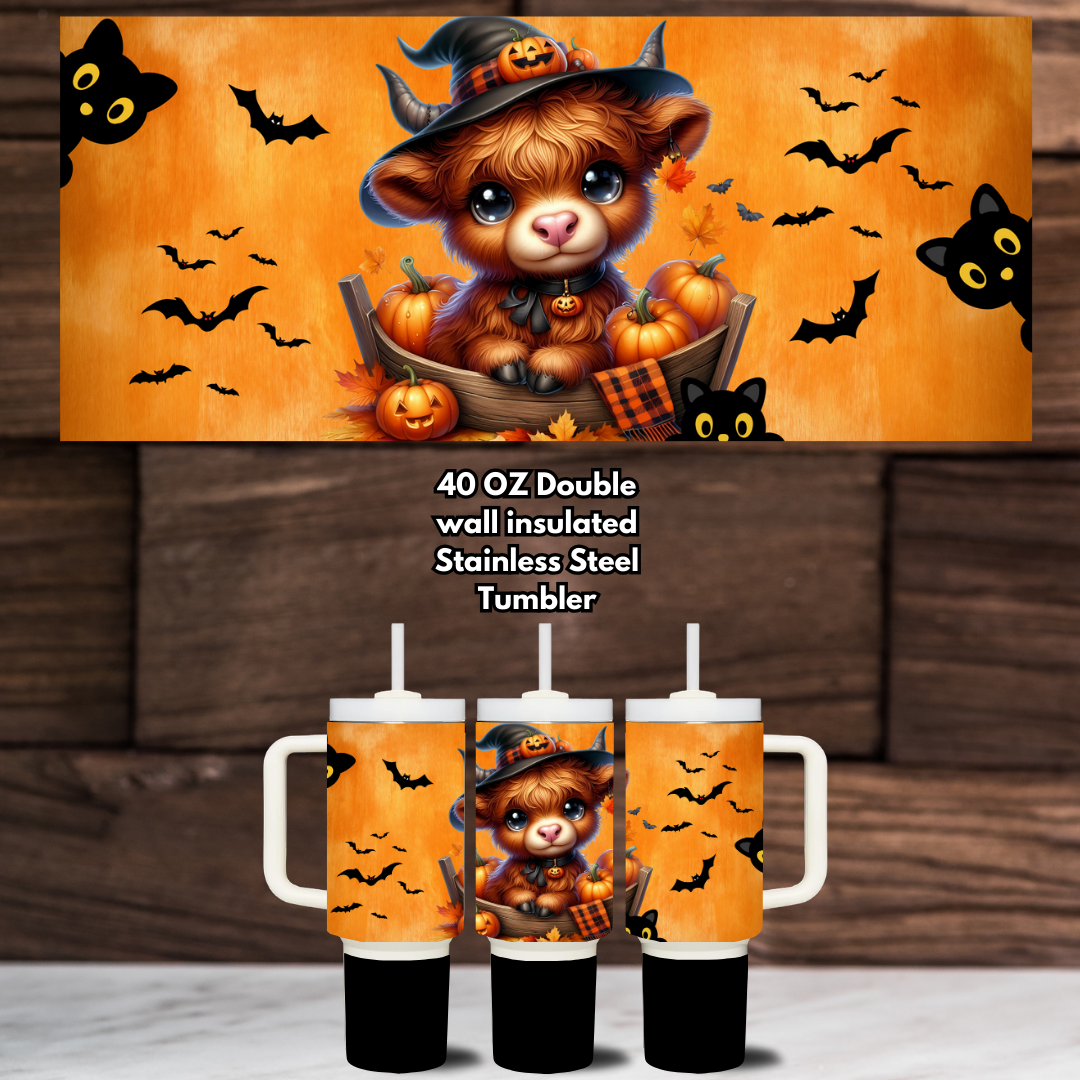 Spooky Highland Cow 40 oz Stainless Steel Tumbler Collection โ Extra Large Halloween Edition