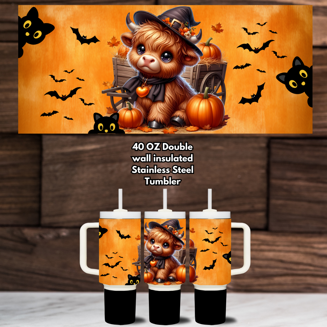Spooky Highland Cow 40 oz Stainless Steel Tumbler Collection โ Extra Large Halloween Edition