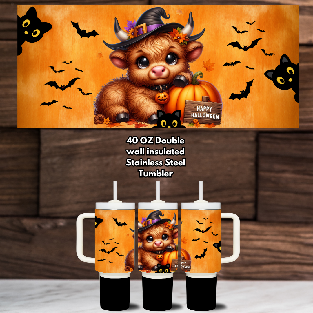 Spooky Highland Cow 40 oz Stainless Steel Tumbler Collection โ Extra Large Halloween Edition