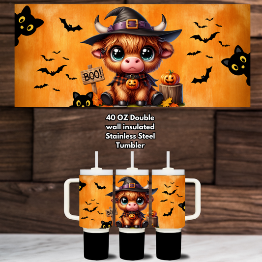 Spooky Highland Cow 40 oz Stainless Steel Tumbler Collection – Extra Large Halloween Edition