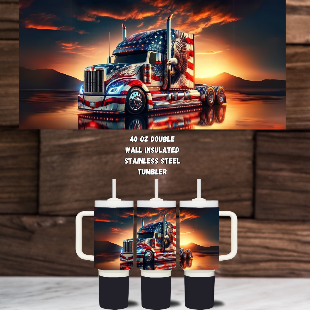 Patriotic Trucker 40oz Stainless Steel Handled Tumbler