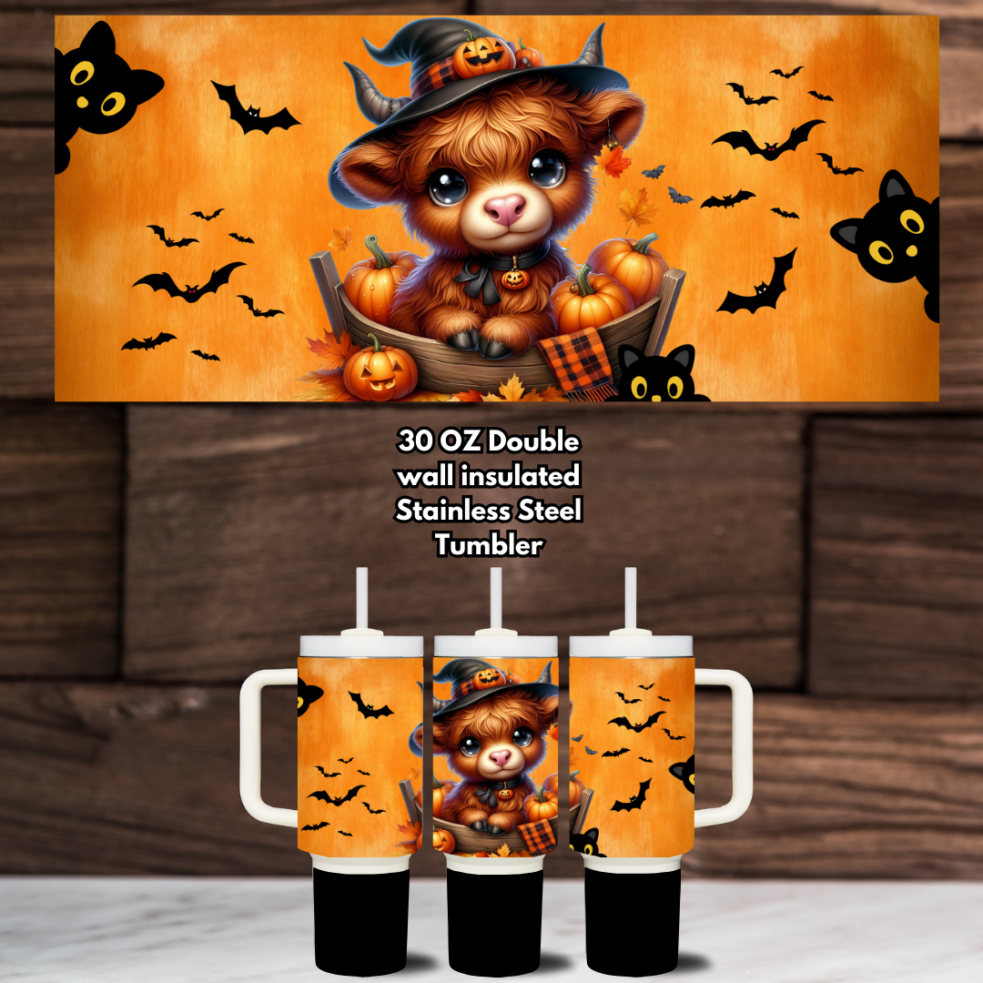 Spooky Highland Cow 30 oz Stainless Steel Tumbler Collection โ Double Wall Insulated