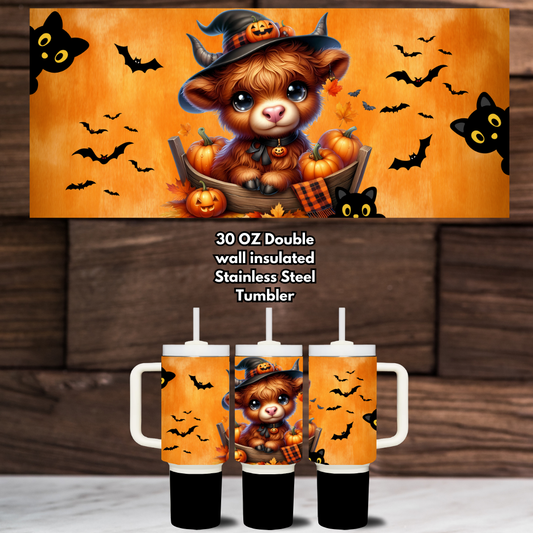 Spooky Highland Cow 30 oz Stainless Steel Tumbler Collection – Double Wall Insulated