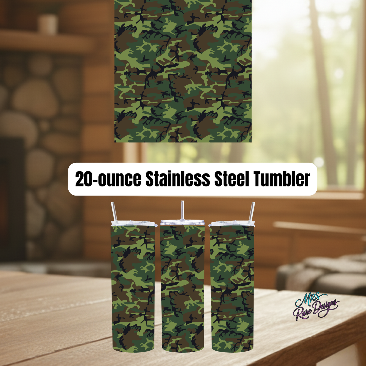 Classic Woodland Camouflage 20oz Stainless Steel Insulated Tumbler