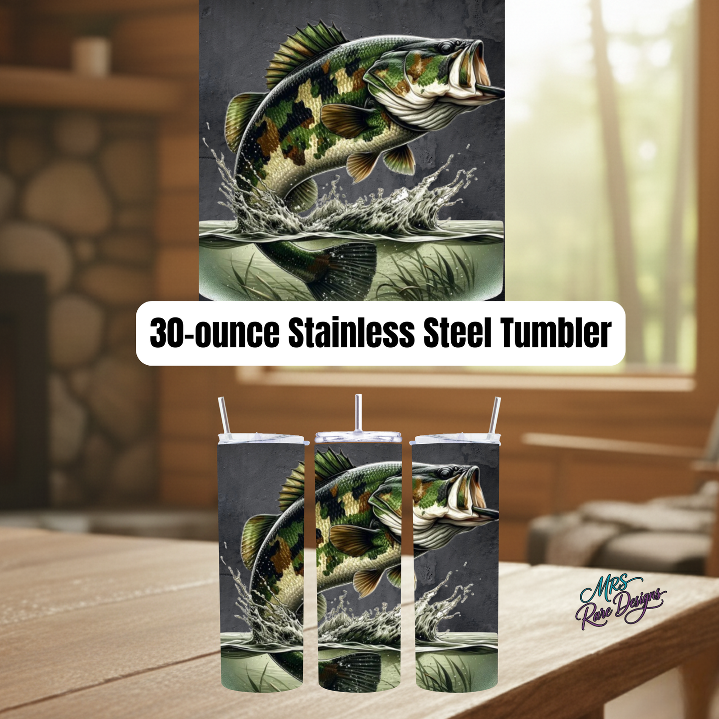 Trophy Bass Strike 30oz Stainless Steel Tumbler – Fishing Gift for Outdoorsmen & Anglers