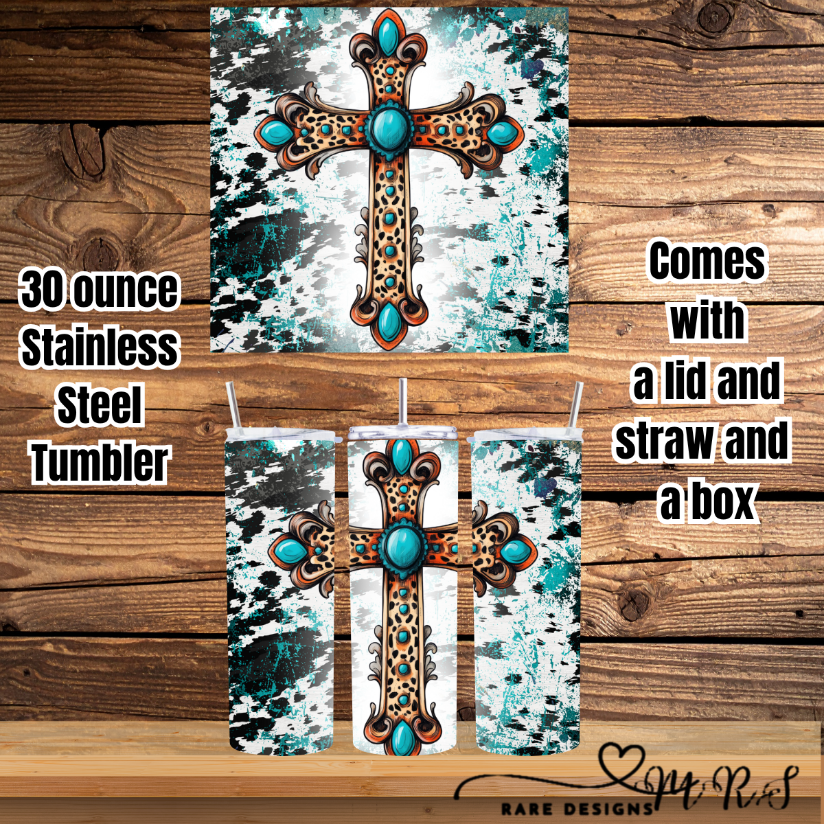 Turquoise Faith 30oz Straight Tumbler Collection – Western Crosses, Sunflowers & Teal Splatter
