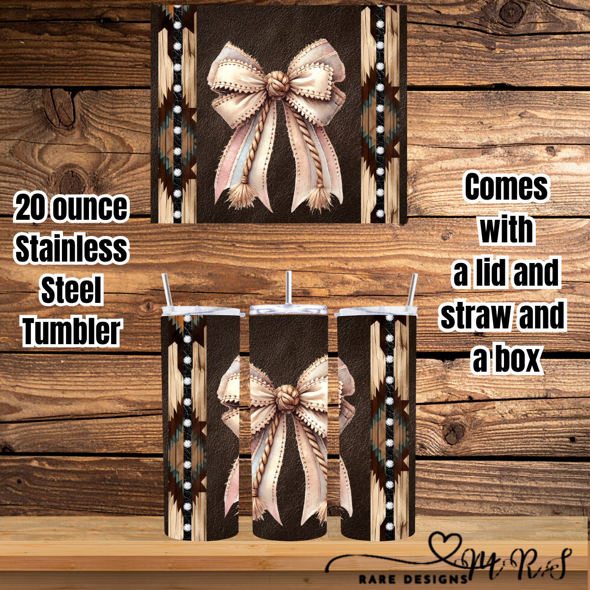 Cowgirl Bow Leather Luxe – 20oz Western Ribbon Tumbler Collection
