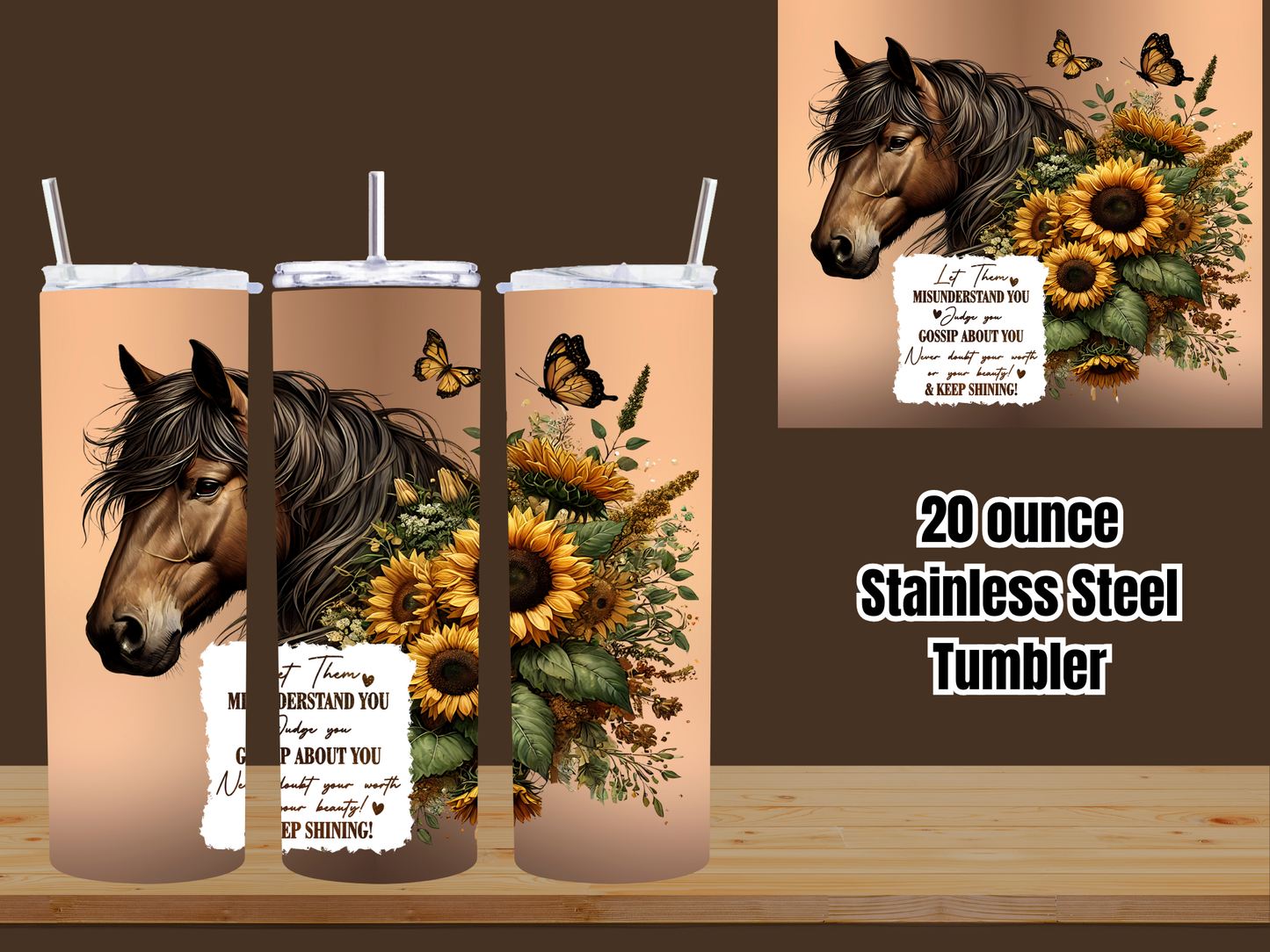 20oz Horse & Sunflower Inspiration Stainless Steel Tumbler