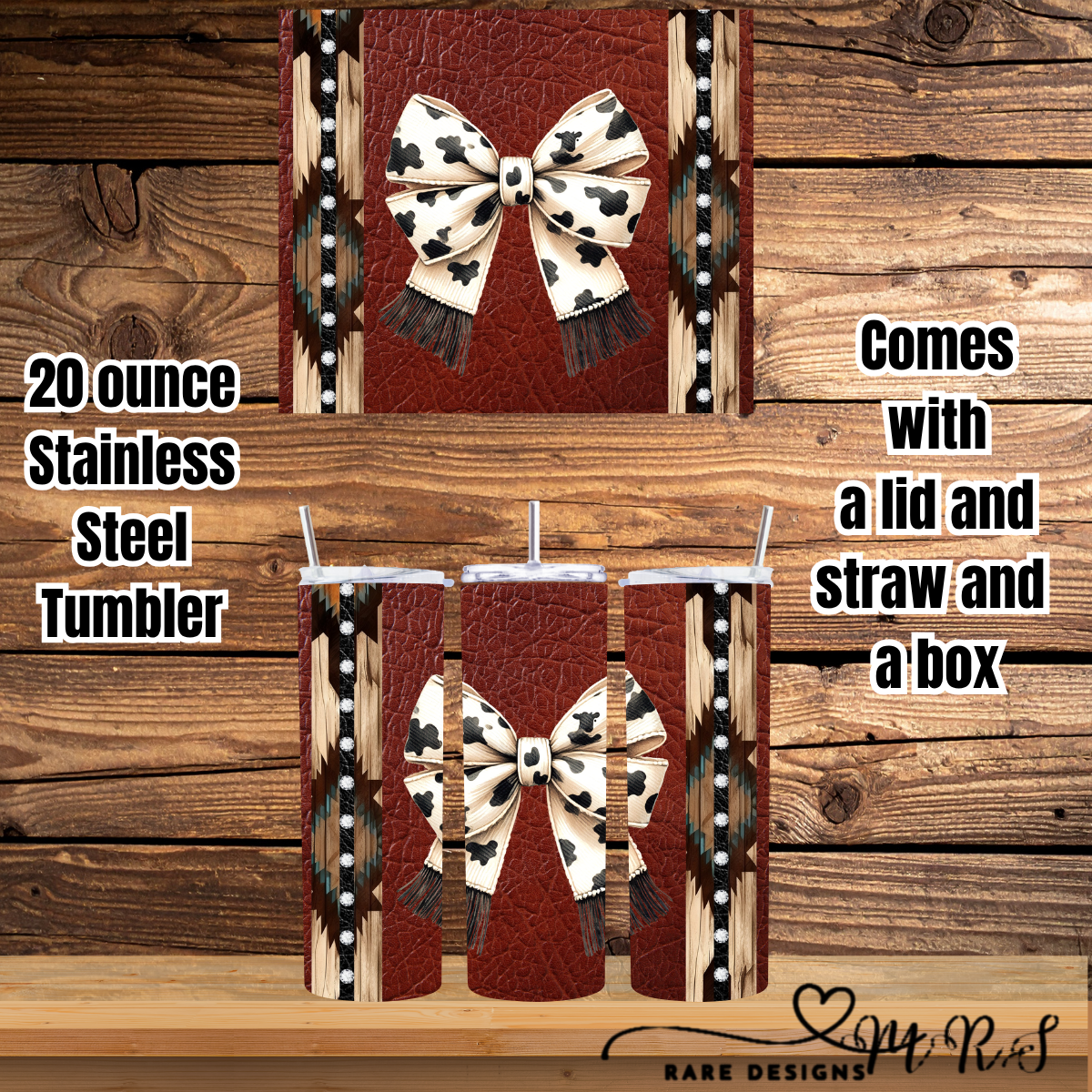 Cowgirl Bow Leather Luxe – 20oz Western Ribbon Tumbler Collection