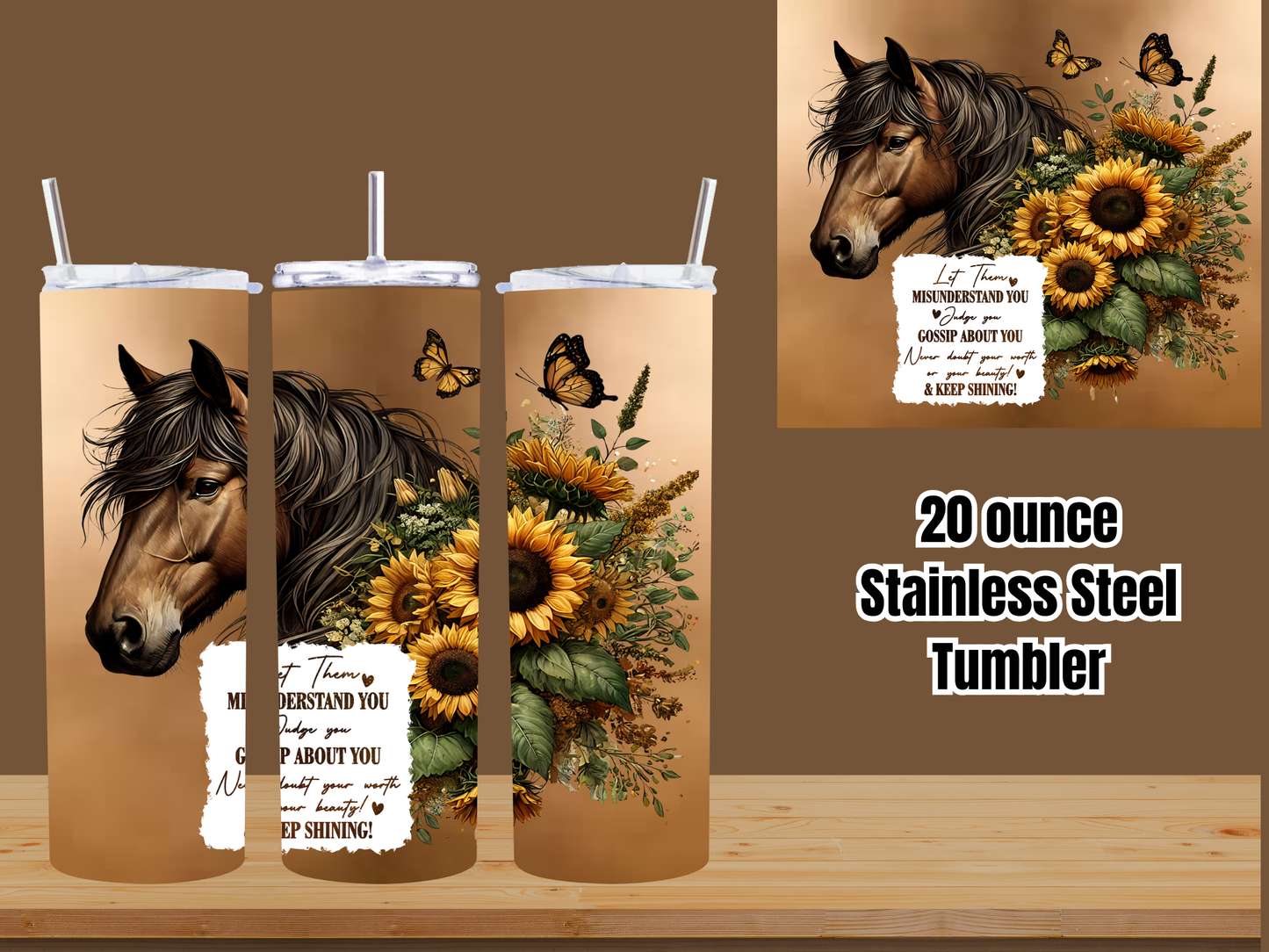 20oz Horse & Sunflower Inspiration Stainless Steel Tumbler