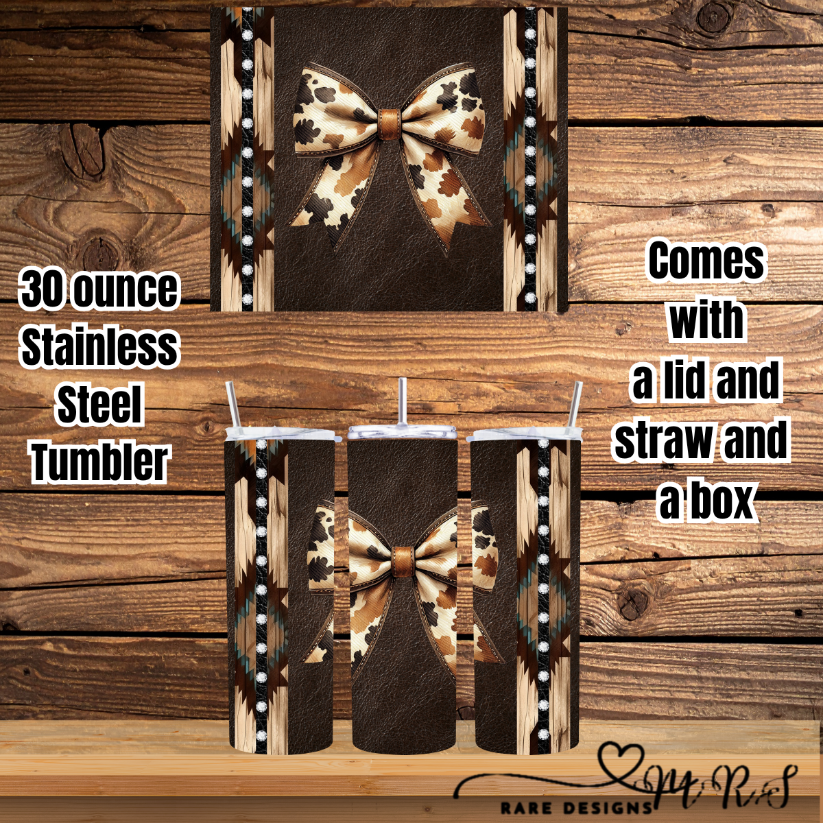 Cowgirl Bow Leather Luxe – 30oz Western Ribbon Tumbler Collection