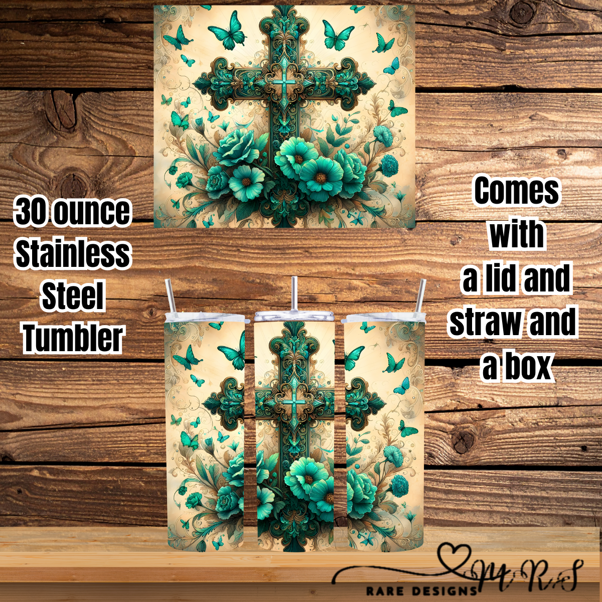 Turquoise Faith Floral Cross – 30oz Stainless Steel Tumbler